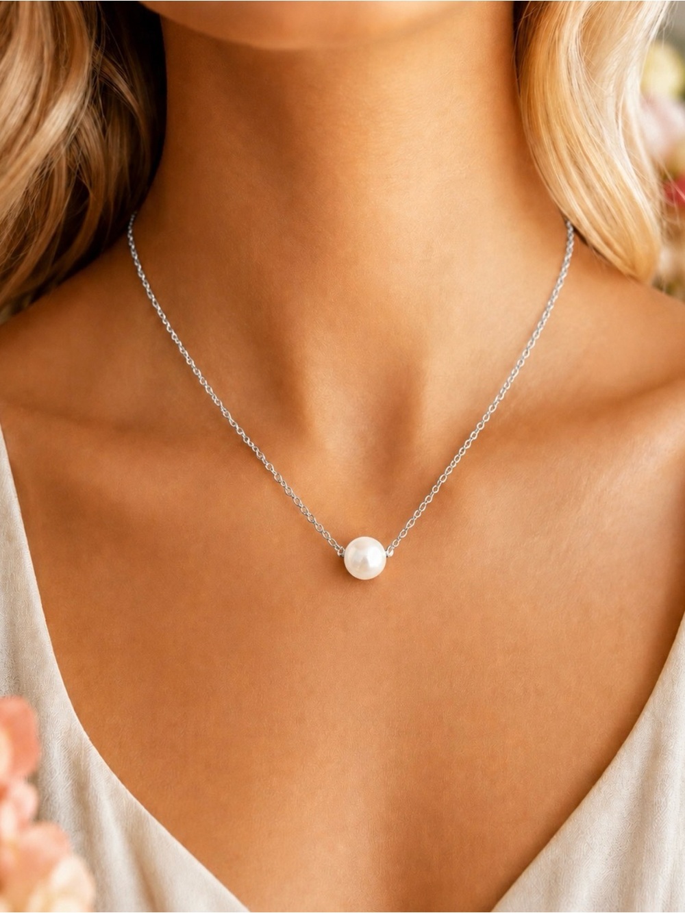 Floating Pearl Rhodium 18” Necklace NWT